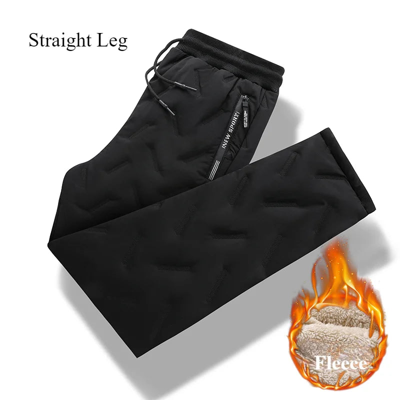 Winter Sweatwear Men Thicken Fleece Lining Sweatpant Waterproof Windproof Warm Velvet Pants