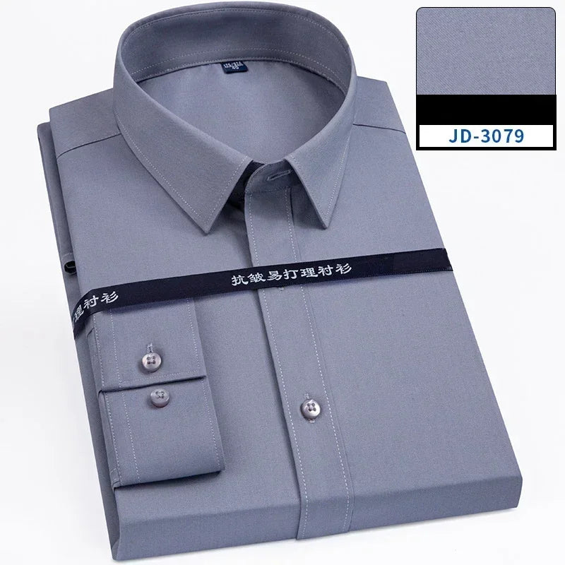 Iron Free Soft Office Tops Solid Color Elastic Long-sleeve Shirts for Men