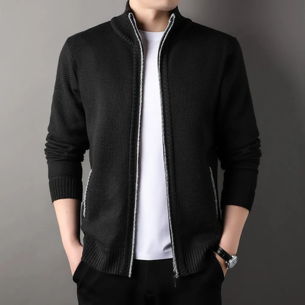 Men's Stand-up Collar Knit Sweater Jacket