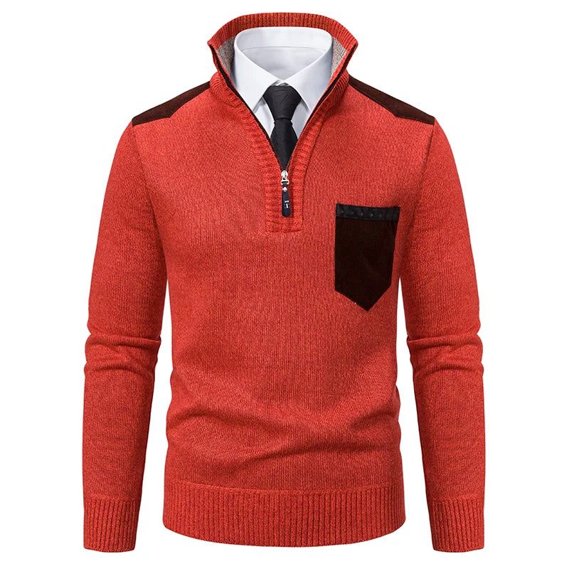 Men's Semi-turtleneck Zip-up Casual Pullover with Pocket