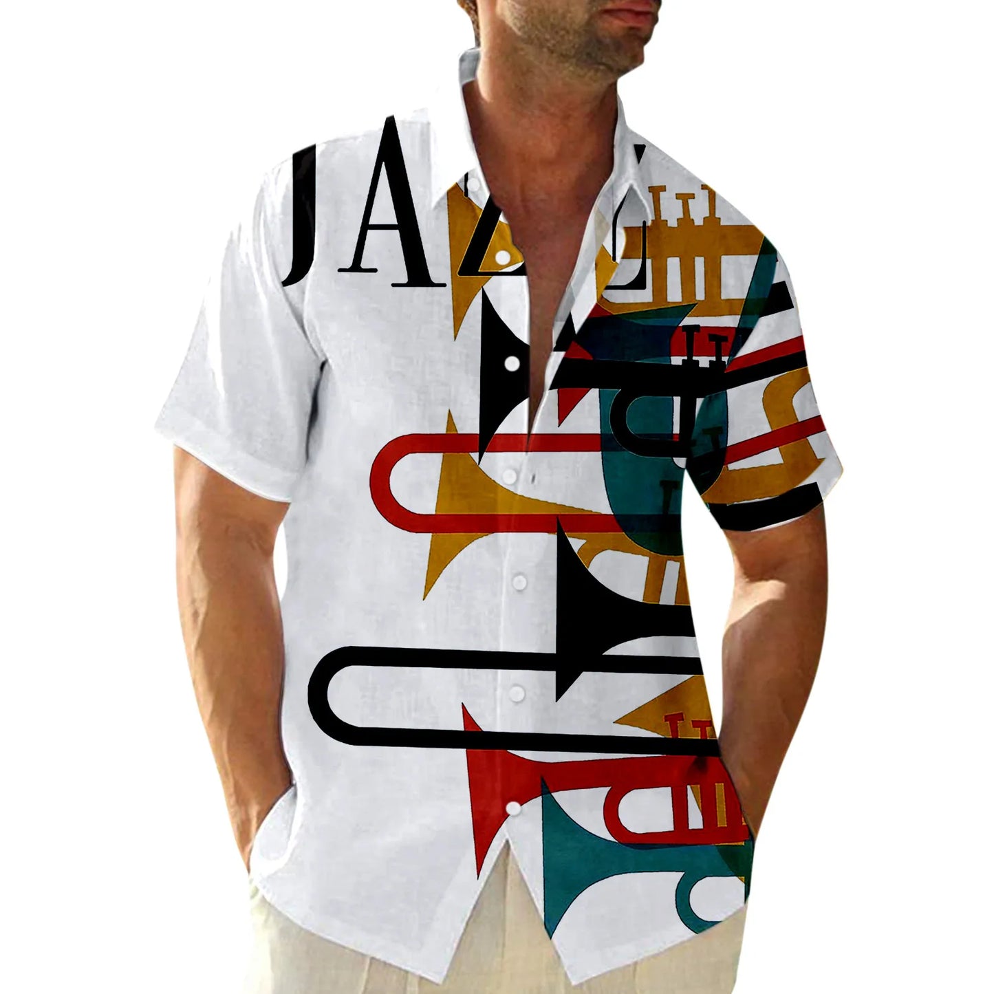 Men Short Sleeve Jazz Print Music Cool Shirts