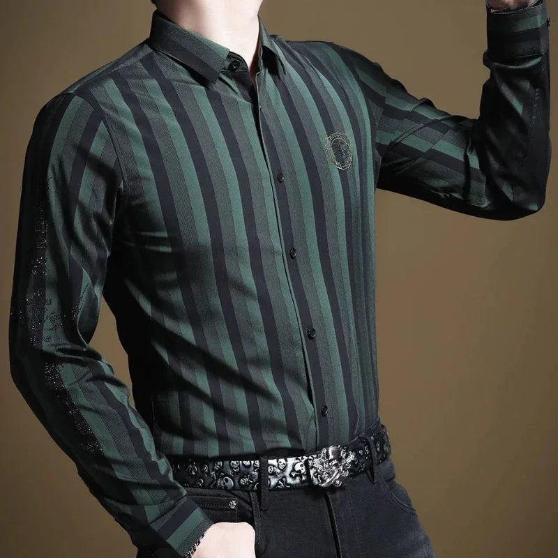 Green Business Men's Shirt Striped Sale Regular Original