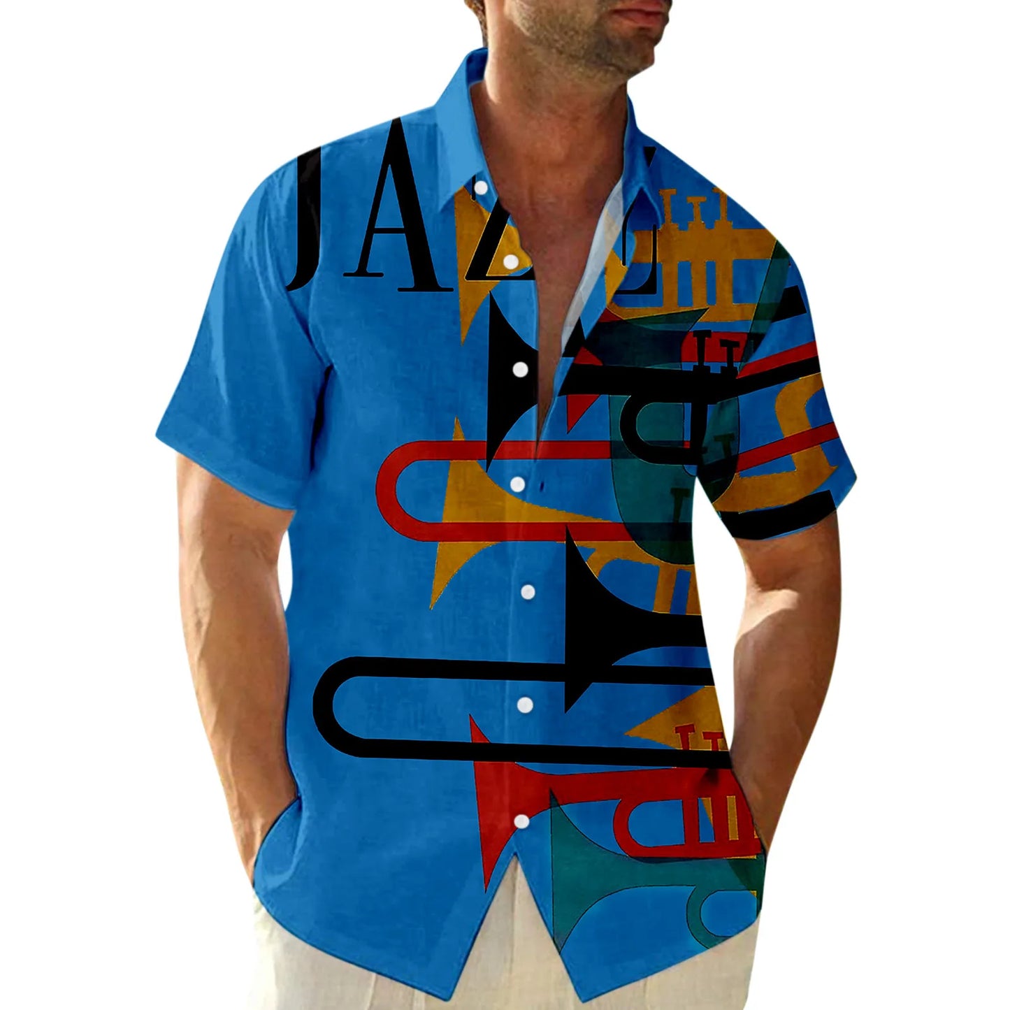 Men Short Sleeve Jazz Print Music Cool Shirts