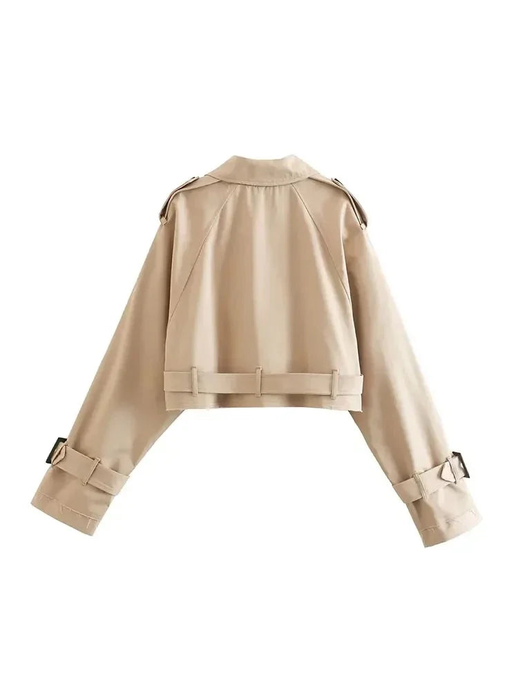 Belt Cropped Trench Spring Jacke Double Breasted