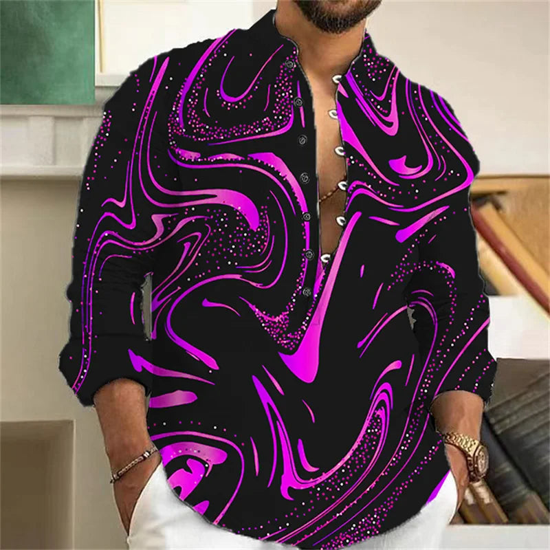 Hot Sale Men's Shirt 3D Printed Hawaiian Long Sleeve Shirt