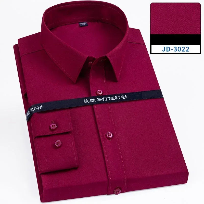 Iron Free Soft Office Tops Solid Color Elastic Long-sleeve Shirts for Men