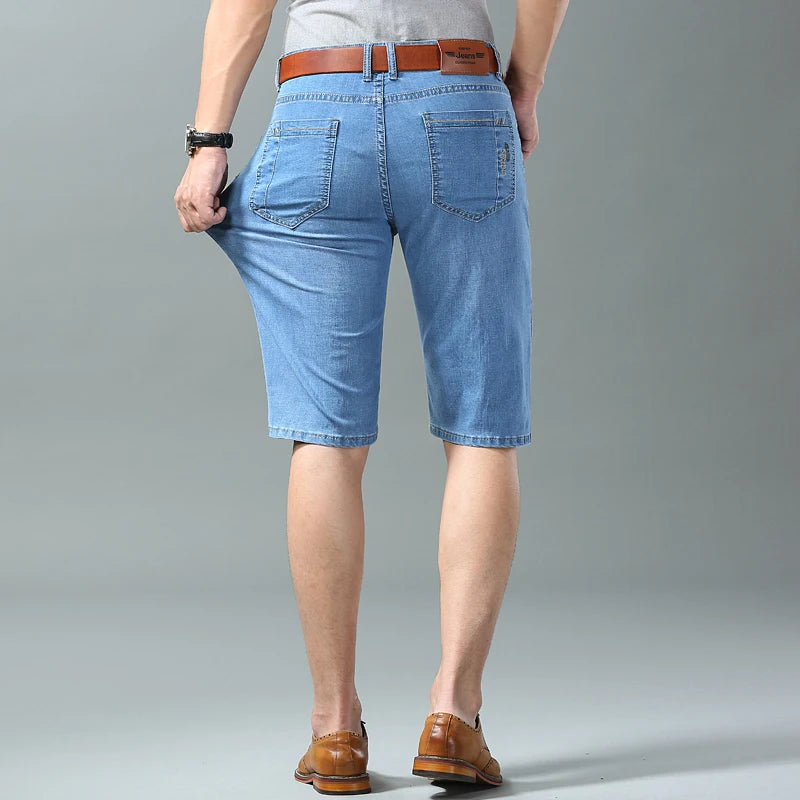 Men Denim Shorts New Style Thin Embroidery Business Casual Straight  Short Jeans