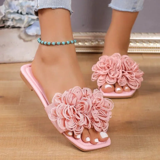 Women Flower Flat Slippers Casual Walking Shoes