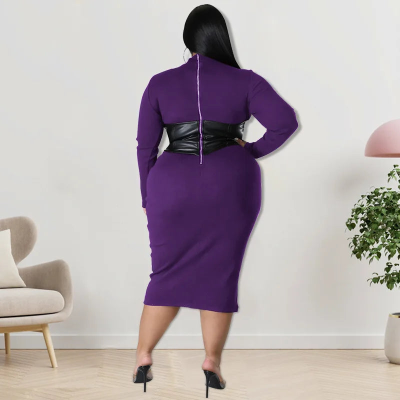 Plus Size Leather Patchwork Dress Female Party Street Outfit