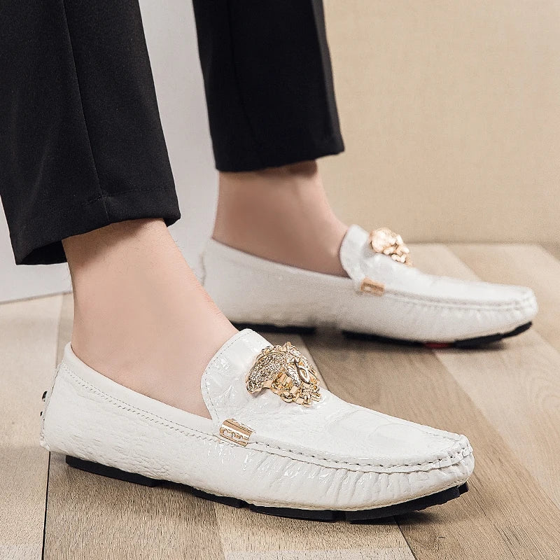 Brand Casual Shoes High Quality Men's Leather Shoes Snake Pea Shoes