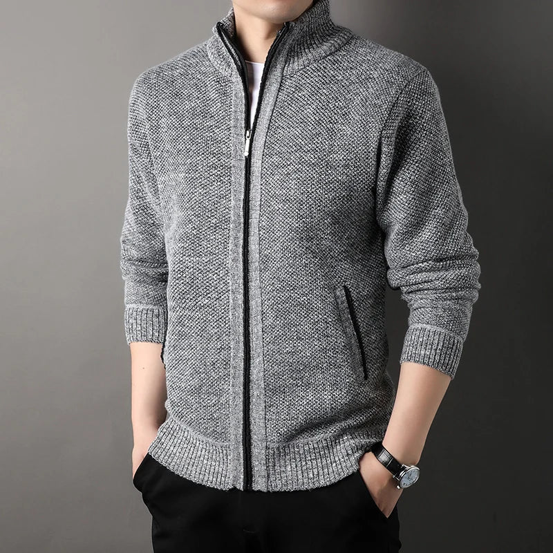 Men's Stand-up Collar Knit Sweater Jacket