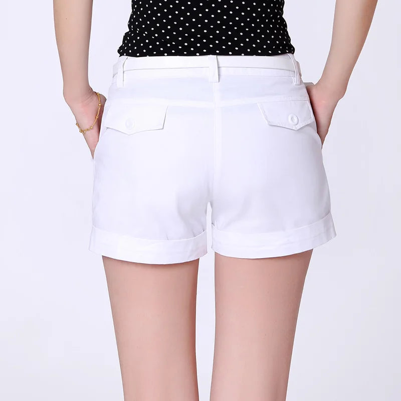 Button Zipper High Waist Pockets Women's Clothing Sashes Straight Slim Commuter Vintage Casual Sexy Shorts