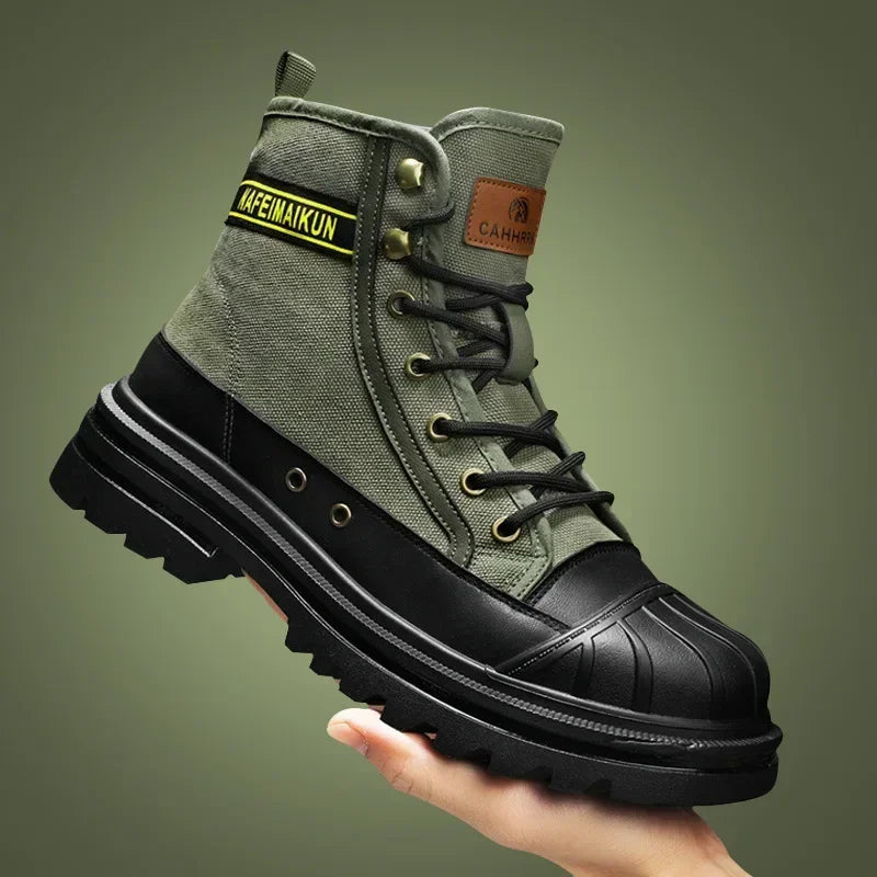 Men's Shoes Breathable High-top Boots Heightened Thick-soled All Match Canvas Casual Shoes