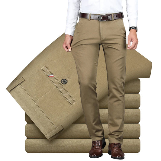 High Quality 98% Cotton Men's Business Formal Office Trousers Classic Fashion