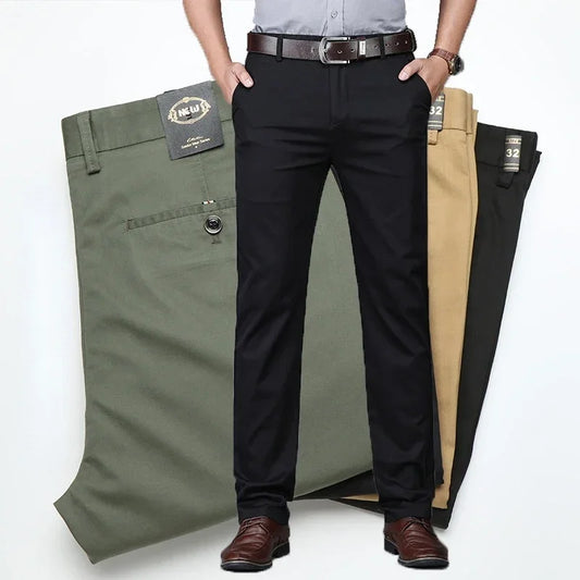 High Quality Soft Thin Cotton Casual Pants Mens Clothing Straight Office Business Green Black Khaki Trousers