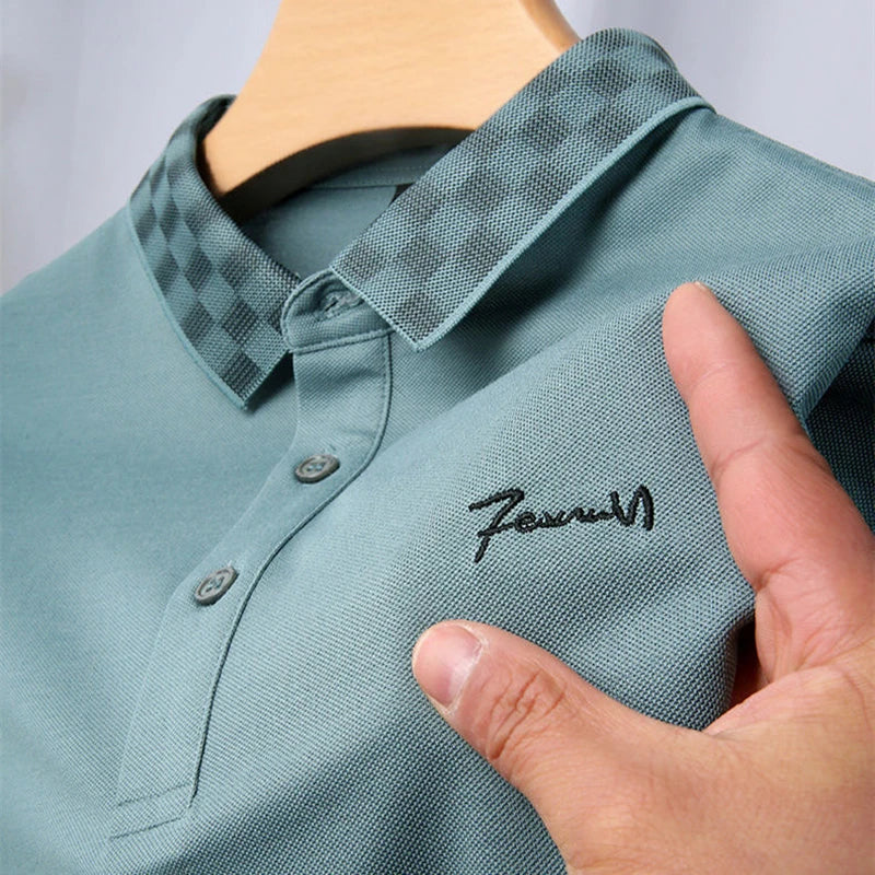 Luxury high-end ice silk cotton short sleeved polo shirt