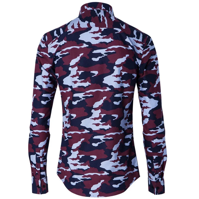 Camouflage Long Sleeve Men Shirts Elegant Slim Fit