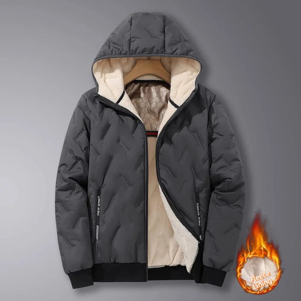 Men's Hooded Parka Casual Coats Fleece Lining Parkas Male