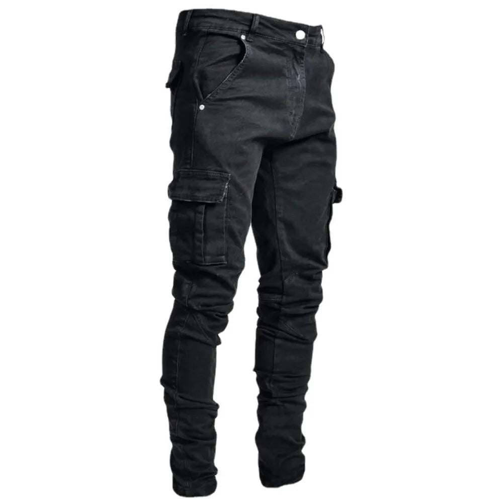 Men's Jeans Denim Pant Mid Waist Cargo Jean Male Slim Fahsion Casual Trousers