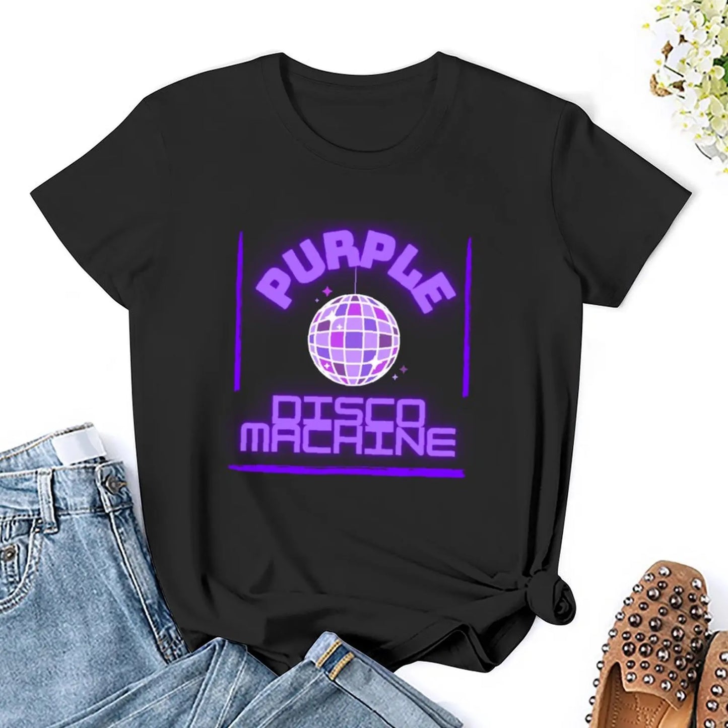 purple disco machine design T-Shirt oversized hippie sports fans t-shirts for Women loose fit