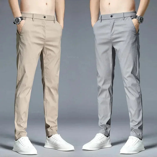 Ultra-thin Men's Casual trousers Slim Straight Elastic Ice Silk Sports