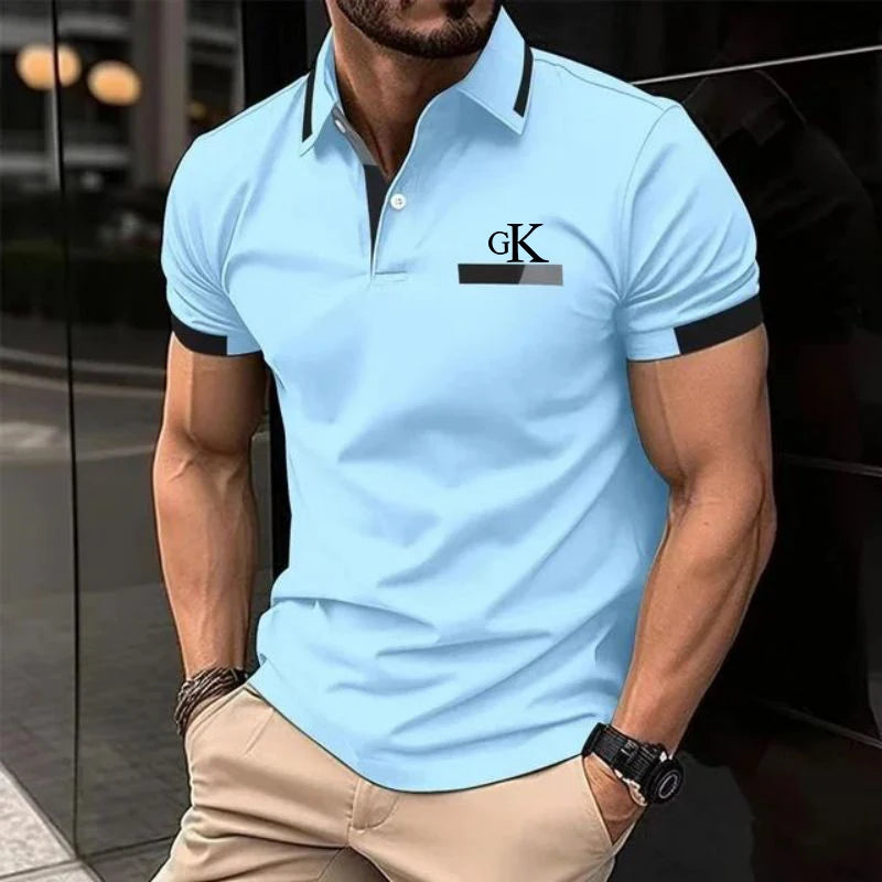 Men's Color Block Short Sleeve Golf Shirt with Chest Pocket