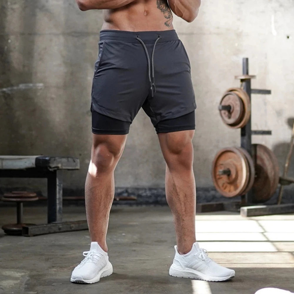 Men's Sport Shorts cool Sportswear Double-deck Running Shorts 2 In 1