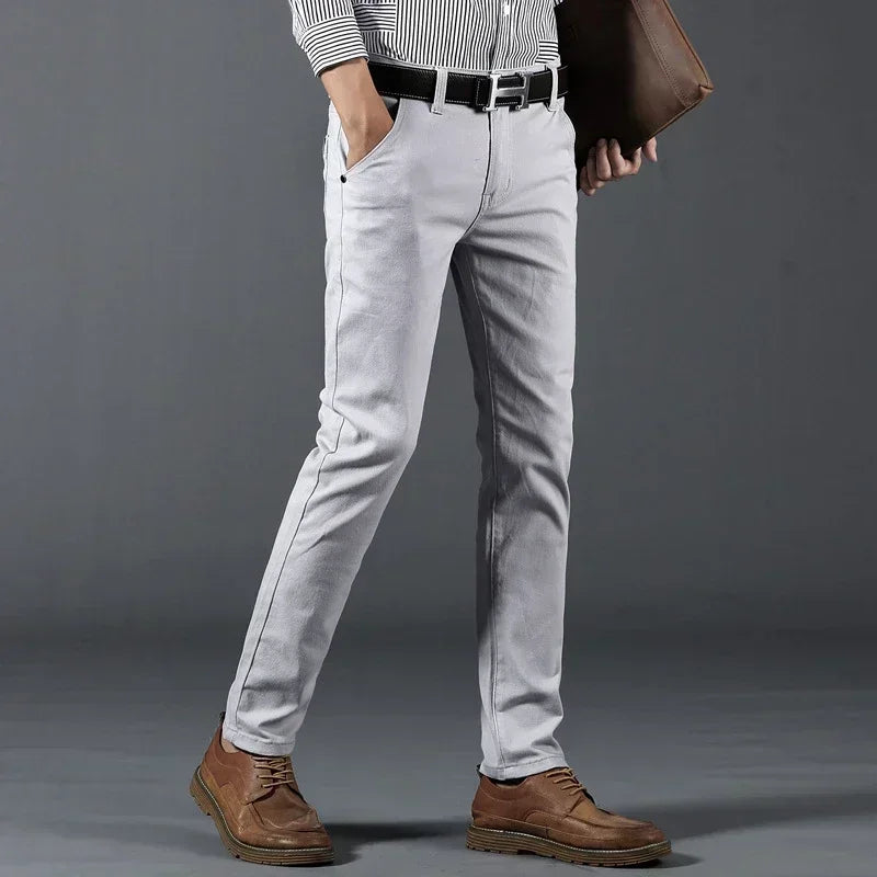 Soft Stretch Cotton 6 Color Office Casual Pants Men  Business Fashion Elastic Straigh Jeans Trousers