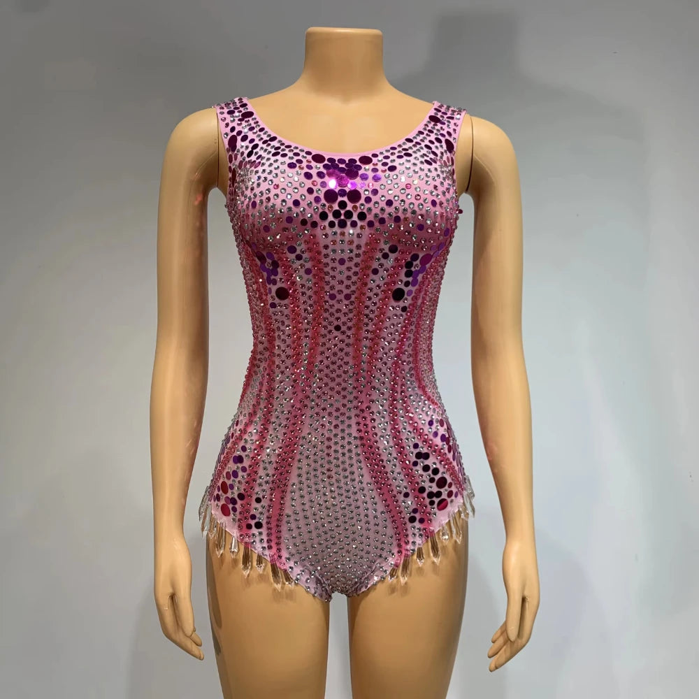 2024 New Arrival Sparkly Rhinestones Tight Bodysuit For Women