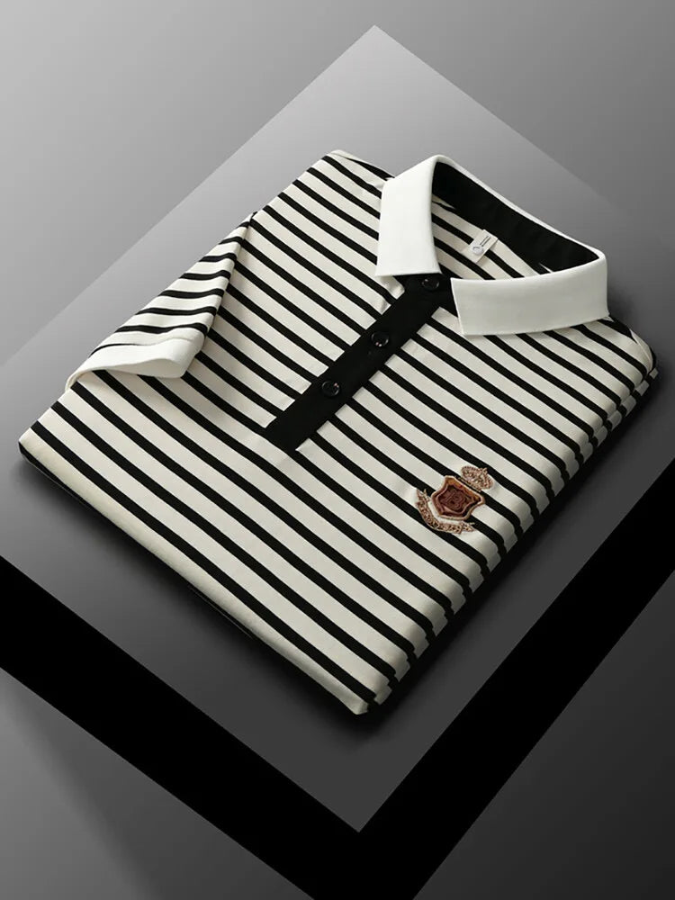 Luxury and fashionable striped ice silk short sleeve POLO shirt