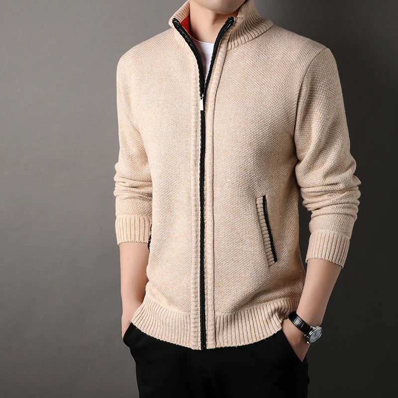 Men's Stand-up Collar Knit Sweater Jacket