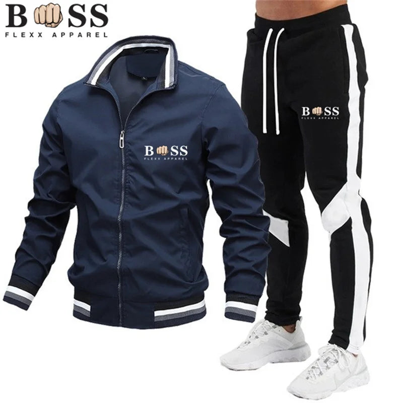 Men's  Tracksuit Two Piece Set Men Jacket Sweatpants Brand Clothing Male Sweatsuit Sport