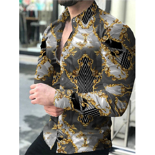 Men's social shirt Casual Leopard Chain Print Long Sleeve