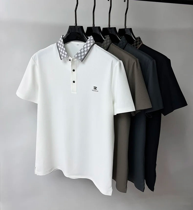 High end silk breathable short sleeve POLO T-shirt men