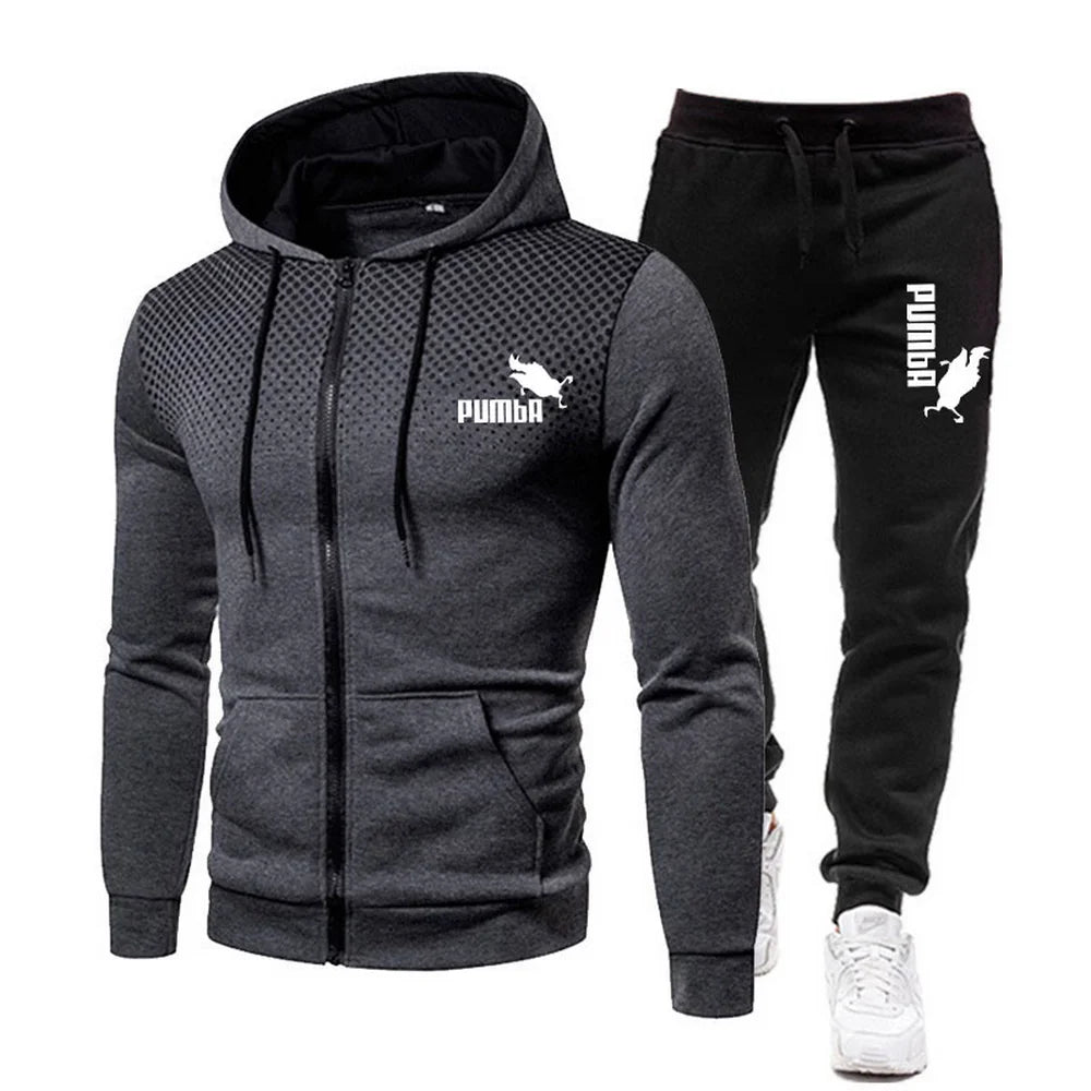 Men's Football Sets Zipper Hoodie+Pants Two Pieces