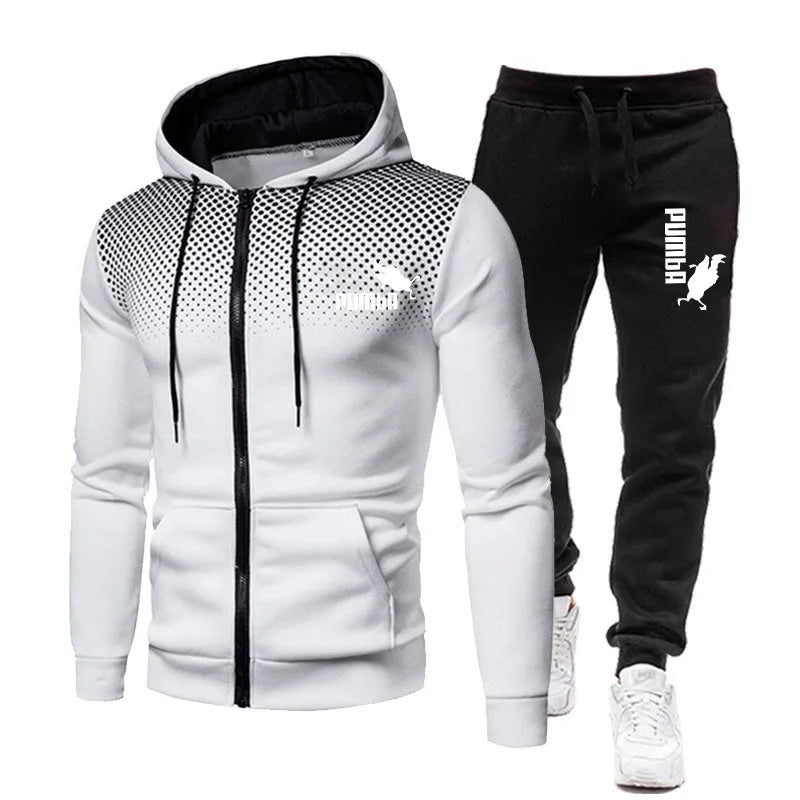 Men's Football Sets Zipper Hoodie+Pants Two Pieces