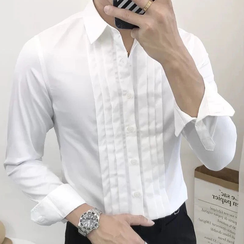 New Solid Color Fashion Long Sleeve Shirt Man