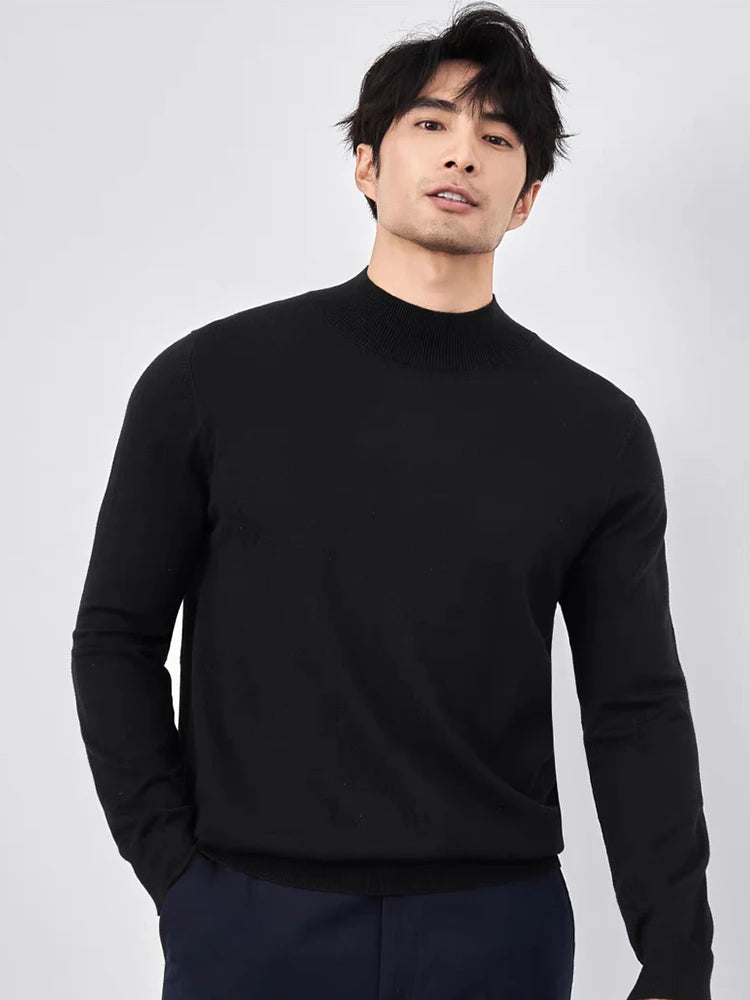 High quality long sleeve men's semi high neck knitted sweater