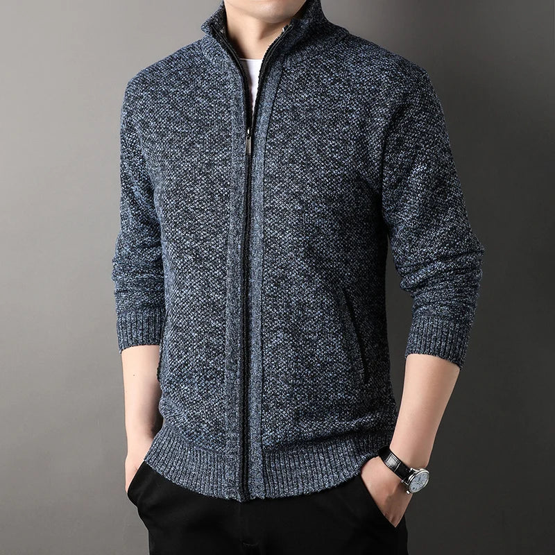 Men's Stand-up Collar Knit Sweater Jacket