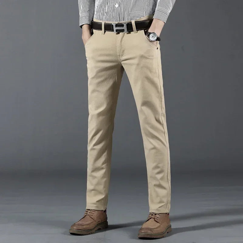 Soft Stretch Cotton 6 Color Office Casual Pants Men  Business Fashion Elastic Straigh Jeans Trousers