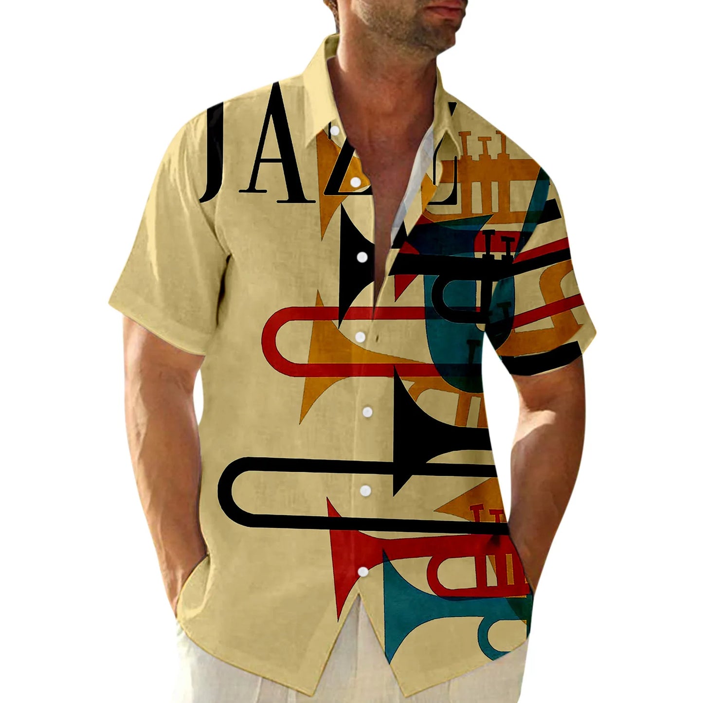 Men Short Sleeve Jazz Print Music Cool Shirts