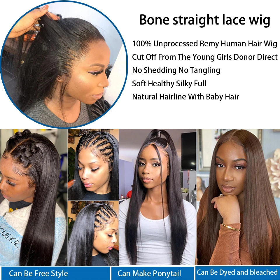 Brazilian Bone Straight Lace Front Human Hair Wig 250 Density 30 Inch Lace Front Wig Straight 13X4 Lace Frontal Wigs For Women